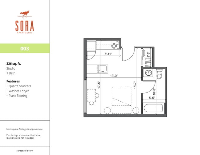 Unit 003 - 326 SQFT - Sora Apartments