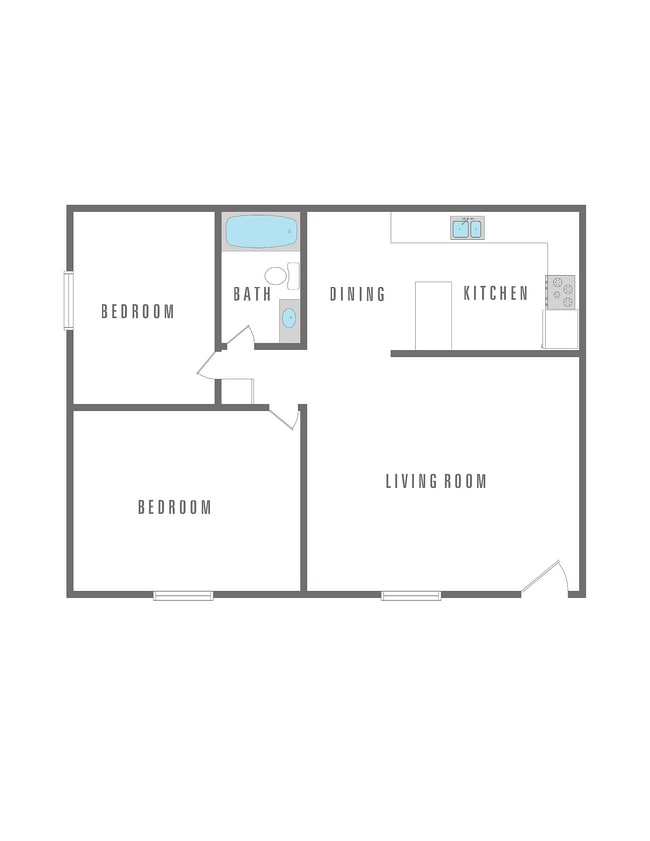 2 Bedroom 1 Bath - 840 SF - Rancho Alvarado