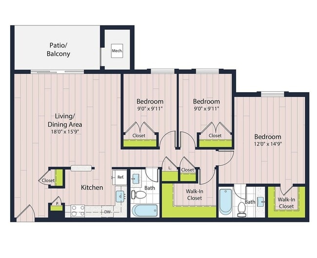 C2-60 Three Bedroom Floor Plan - Creekside Village I