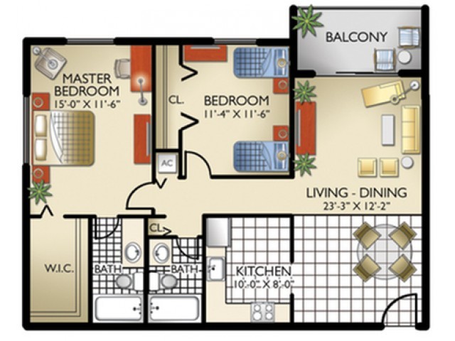 Model B | 2 Bedrooms, 2 Bath - Lago Club Apartments