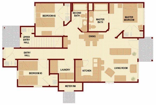 3 Bed Room Floor Plan - The Village at Rivers Edge Apartments