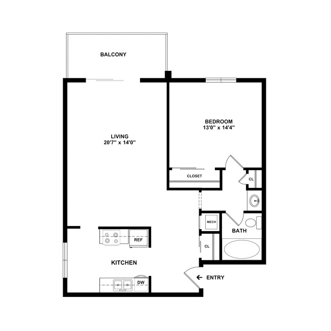 1 Bedroom, 1 Bath, 750 sq. ft. - Charlotte Woods