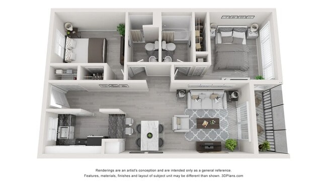 A 3D floor plan rendering of The Kingsley. - Lakewood Village