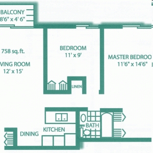 2BR/1BA - Garden View Apartments