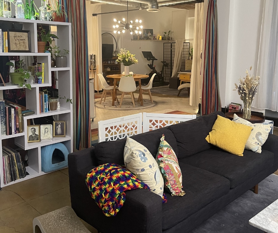 Open living space, with ability to close curtained sections - 108 W 2nd St