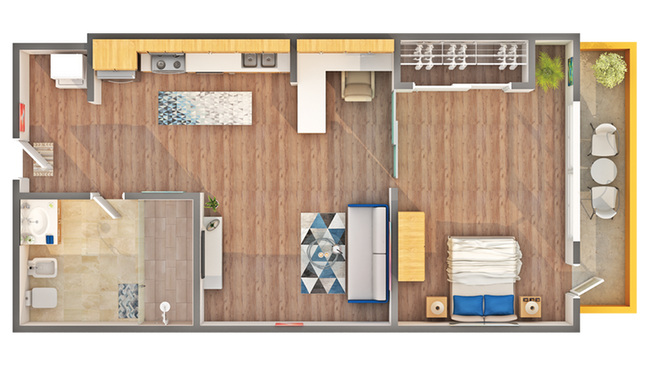 A9 1-Bed Floorplan - Unit 408 - Arrive Seaside II