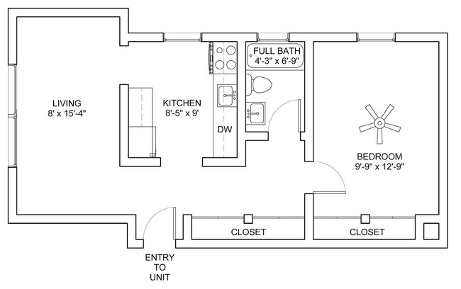 1x1 Floorplan - 2308-2312 Harper Ave