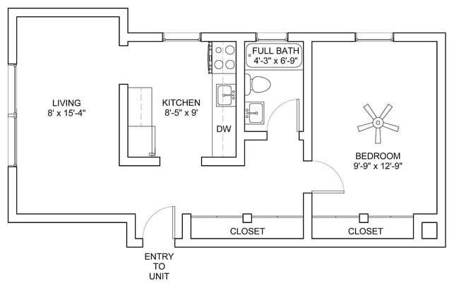 1x1 Floorplan - 2308-2312 Harper Avenue