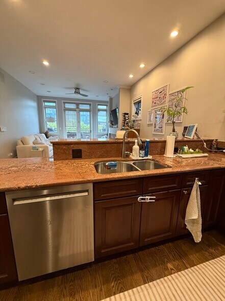Kitchen overlooking living space - 1116 W Hubbard St