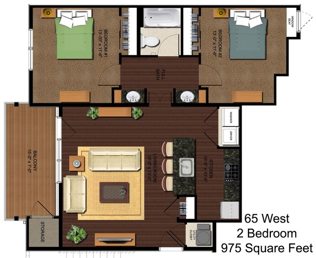 2BR/1BA - 65 West Apartments