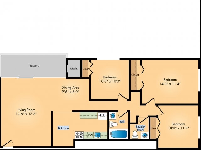 3B/1.5B- 1050 sq ft - GrandView Apartments