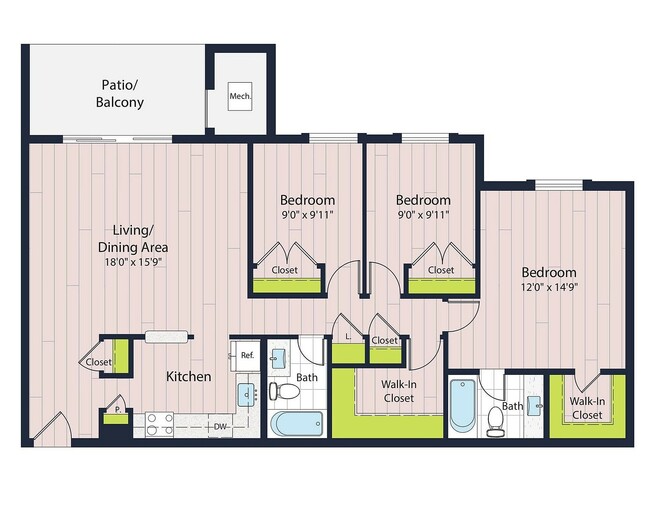 C2-70 Three Bedroom Floor Plan - Creekside Village I