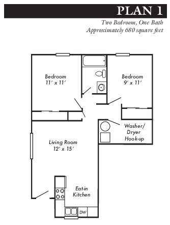 Plan 1 - 2 bed, 1 bath - Stonecrest Townhomes