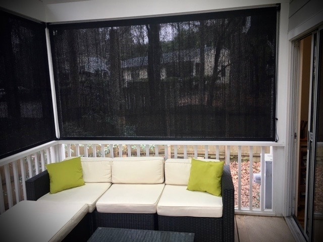 Screened in/covered back deck with overhead lights/fan and custom privacy shades - 104B Hillcrest Ave