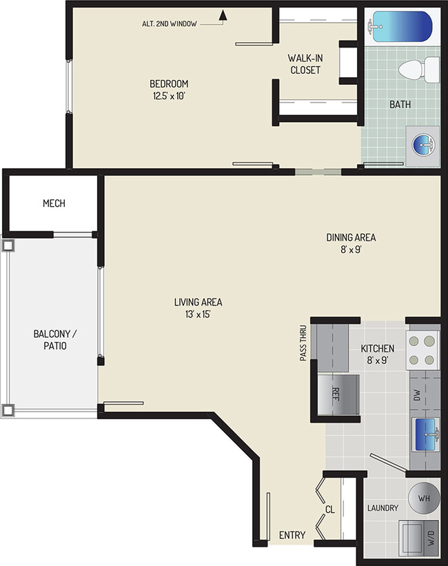 1 BR/ 1 BA (Style B1) | 690 sq. ft. - Seneca Club Apartments