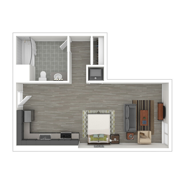 S9 - Staged Studio Floor Plan - 504 SF - Catalina West Adams