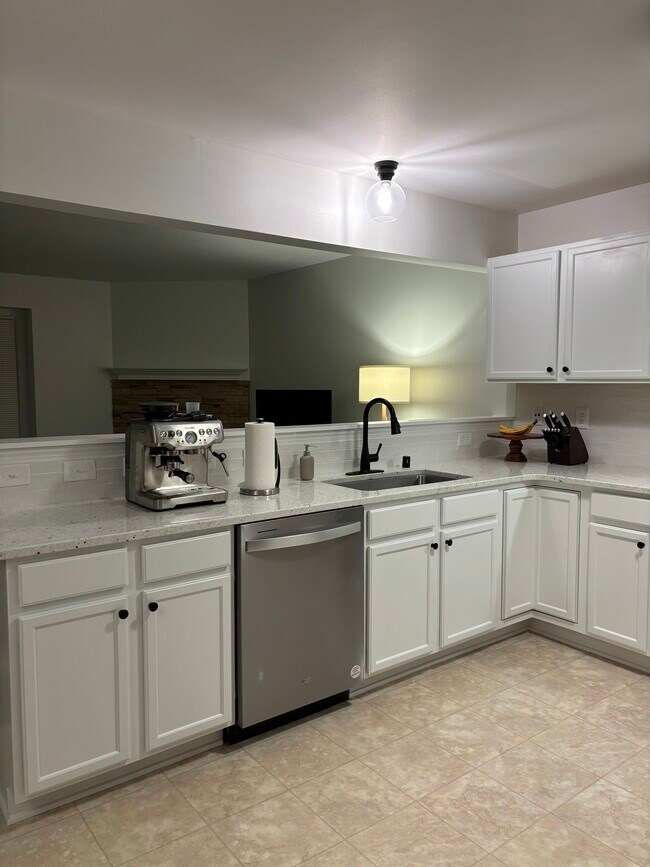 Large sink with garbage disposal, new dishwasher, and black hardware - 2218 Patrick Ln