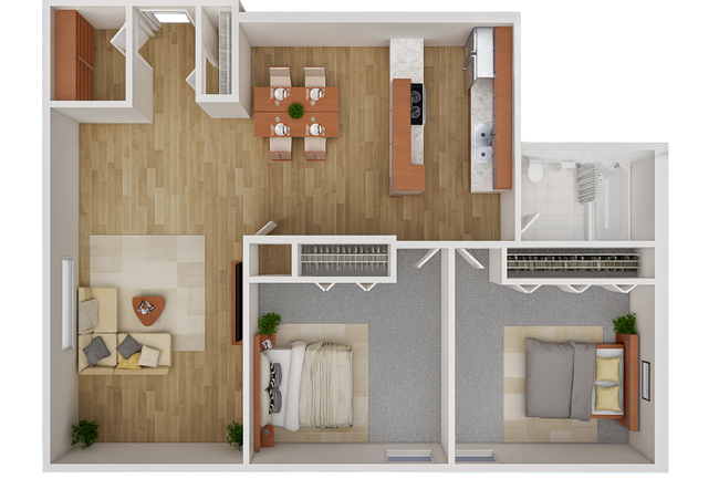 2 Bed 1 Bath Floorplan - Kendall Off Main