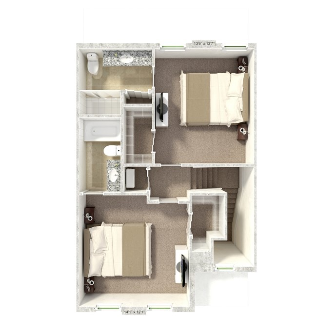 Floor Plan Model A - Second Floor - Green Turtle Club - Townhomes