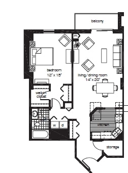 1BR/1BA - River West Apartments