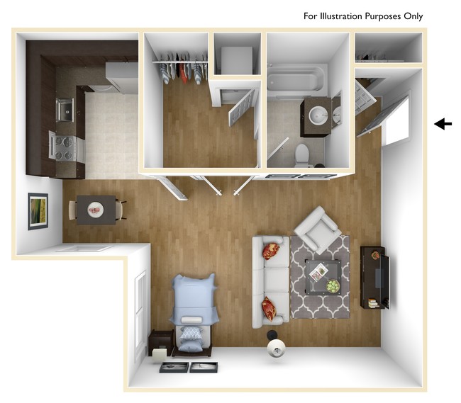 Large Studio Floorplan - Cloverly Park Apartments