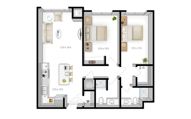 The Knoll Dinkytown B5 2x2 Floor Plan - The Knoll Dinkytown