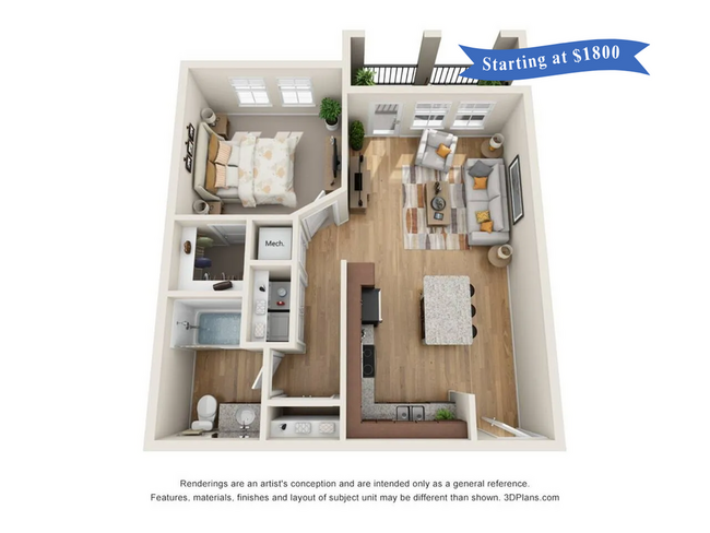 Explore the efficient design of this beautiful one-bedroom apartment starting at $1800 at cottonwood lighthouse point - Cottonwood Lighthouse Point