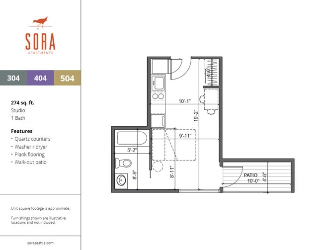 Units 304 & 504 - 274 SQFT - Sora Apartments