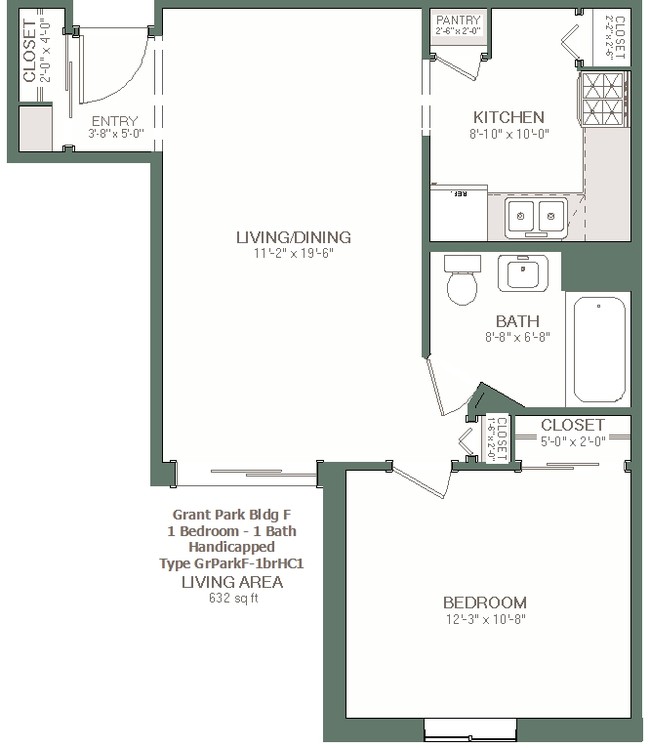 632 sq ft - Grant Park Square Apartments