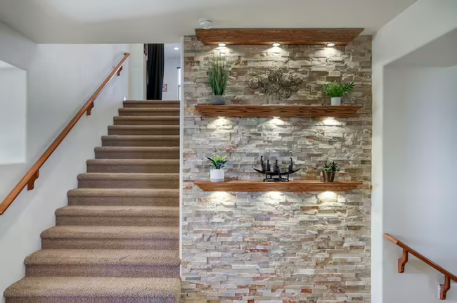 staircase with feature wall - 5831 W Plum Rd