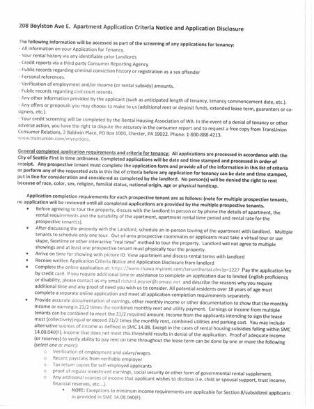 criteria and disclosures - 208 Boylston Ave E