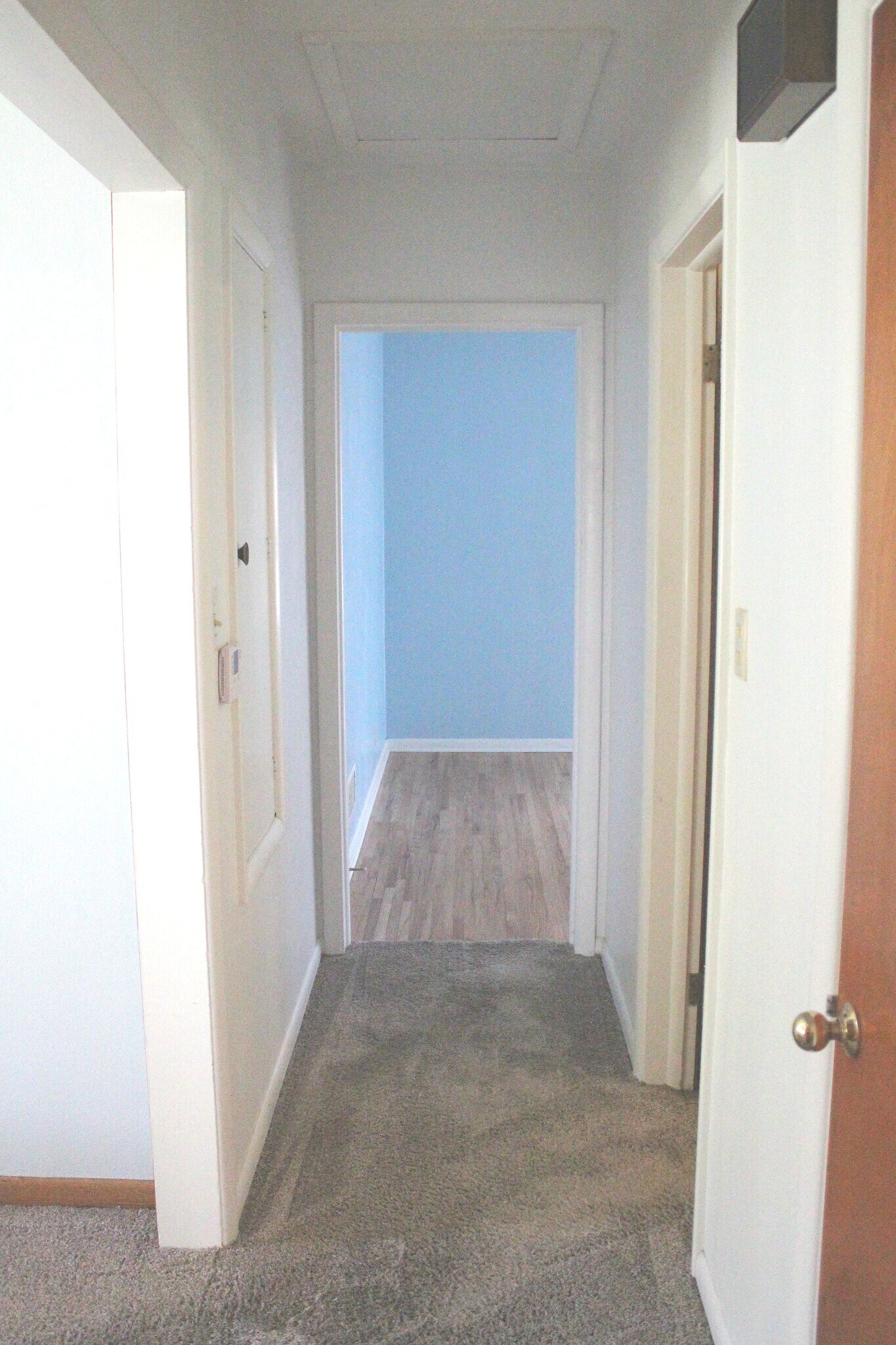 The hallway connects two bedrooms separated by a bathroom and closet. - 1624 elmhurst ave