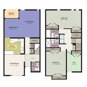 2 Bedroom Townhome (B2.5DT) - Trillium Apartments