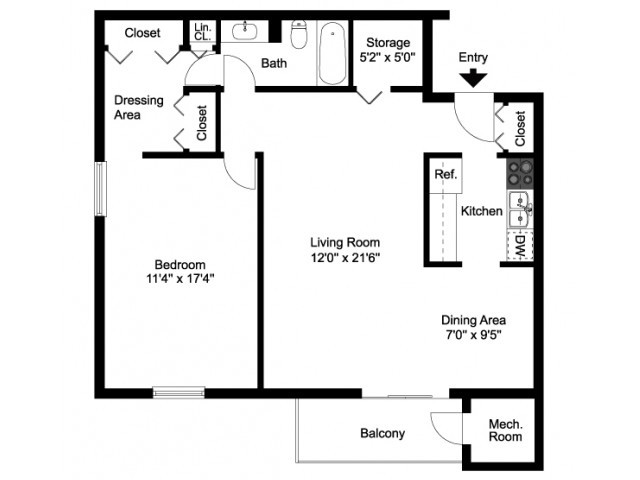 One bedroom floor plan - Lansdowne Towers Apartments