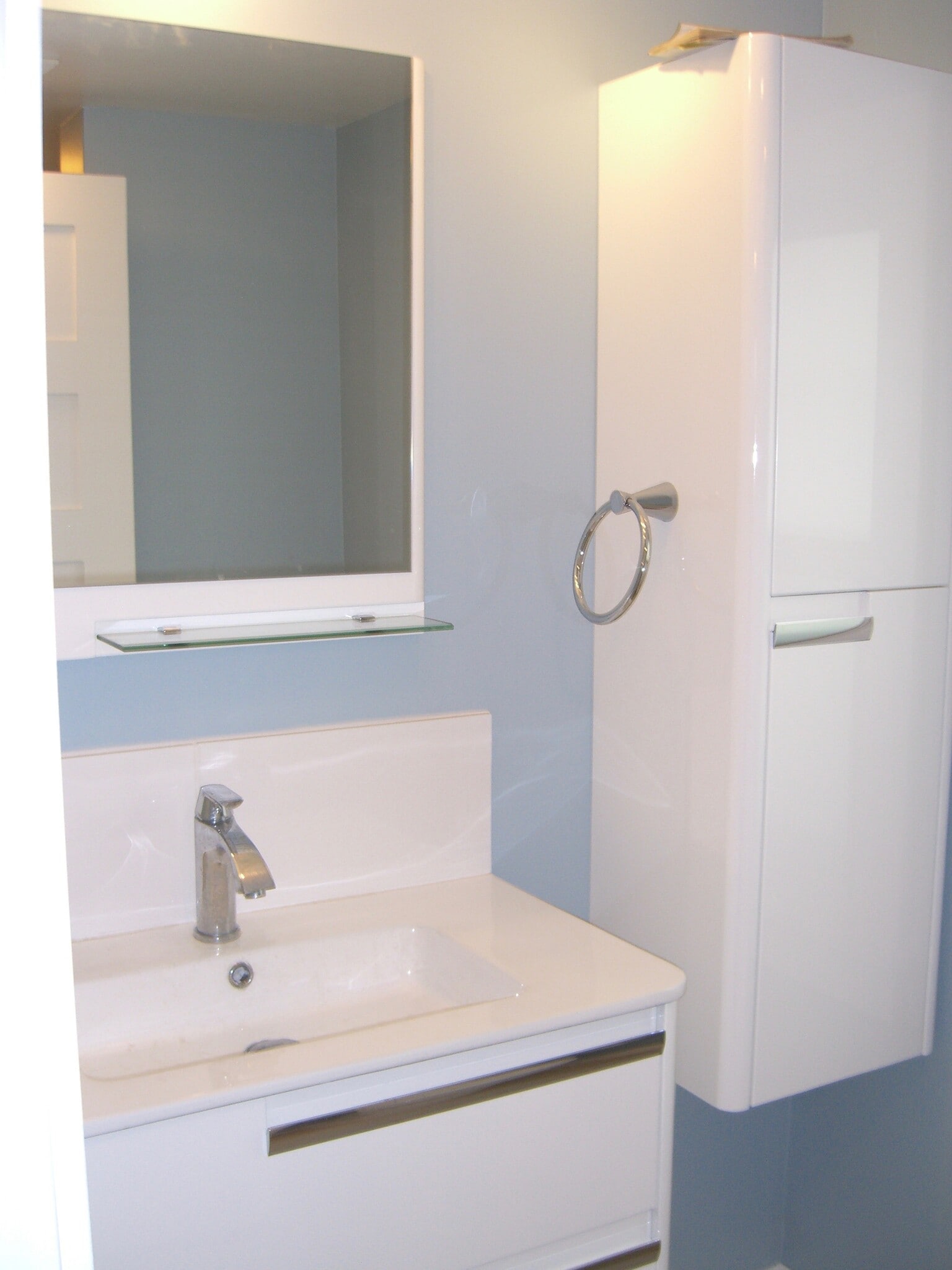 New bath with ceramic tile floor, shower, and lots of storage - 945 E Johnson St