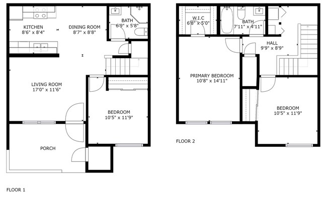 3BR/2BA Layout - The Huntley Apartments