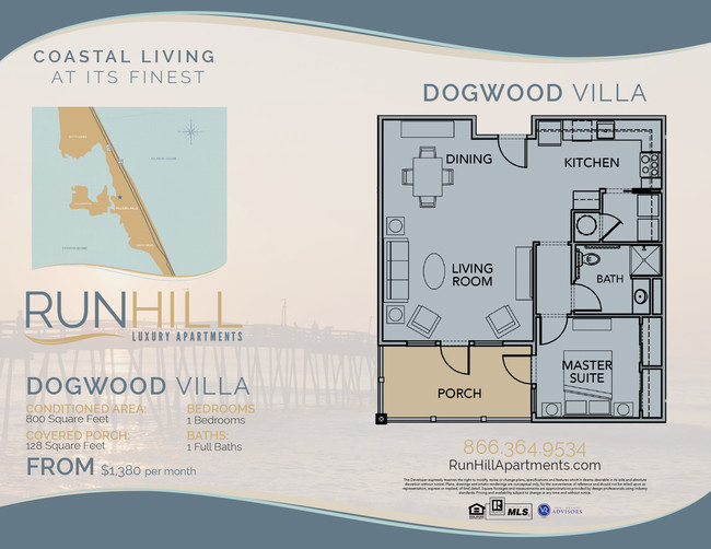 1BR/1BA Floor Plan - Run Hill Luxury Apartments