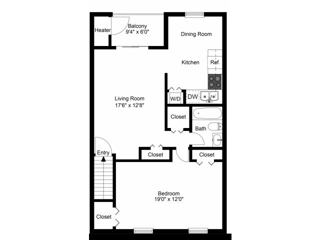 One bedroom floor plan - Willow Run Apartments