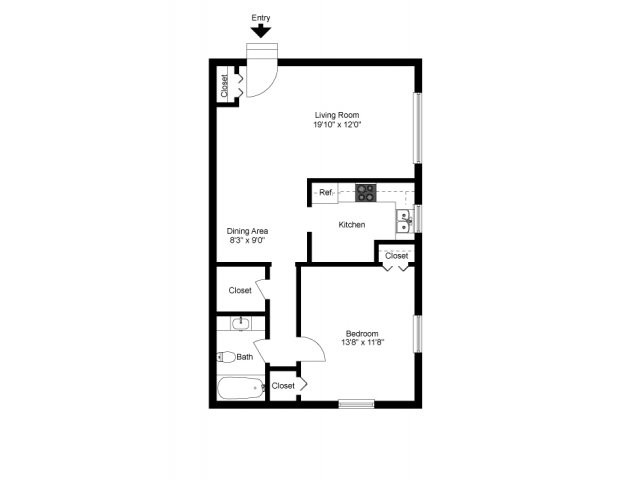 One bedroom floor plan - Cedar Tree Village Apartments