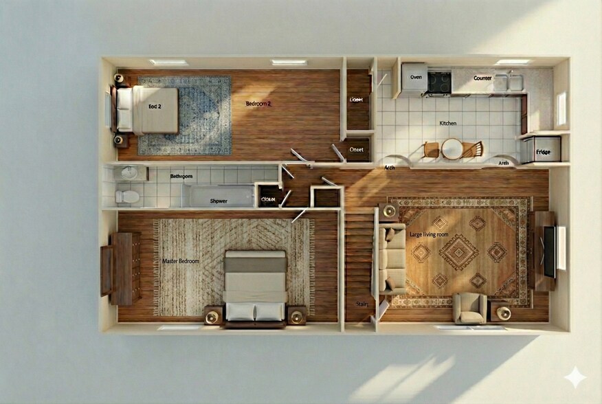 1100 sq feet, 2 bed 1 bath, (Aprox layout) - 1240 Manor St