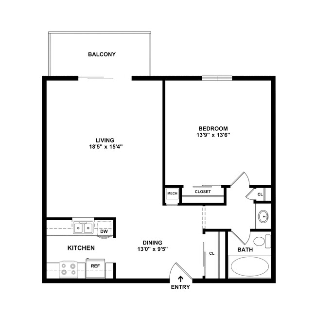 1 Bedroom, 1 Bath, 775 sq. ft. - Charlotte Woods