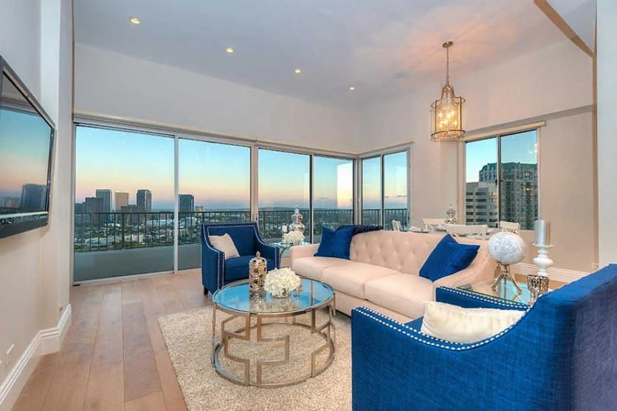 Living Room with Skyline Views - 10501 Wilshire Blvd