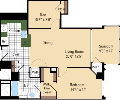 Fitzgerald - 1 Bedroom - 1 Bathroom - Parc Rosslyn Apartments