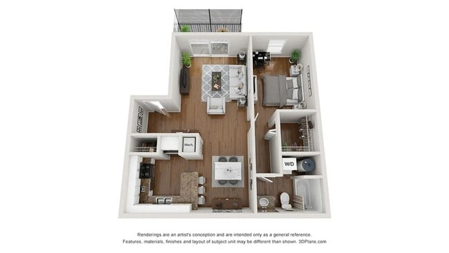 A photo of our 1x1 floor plan, The Cape. - Adele Place