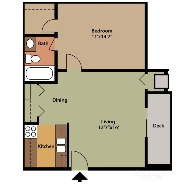 1BR/1B Floor Plan - Orchard Apartments