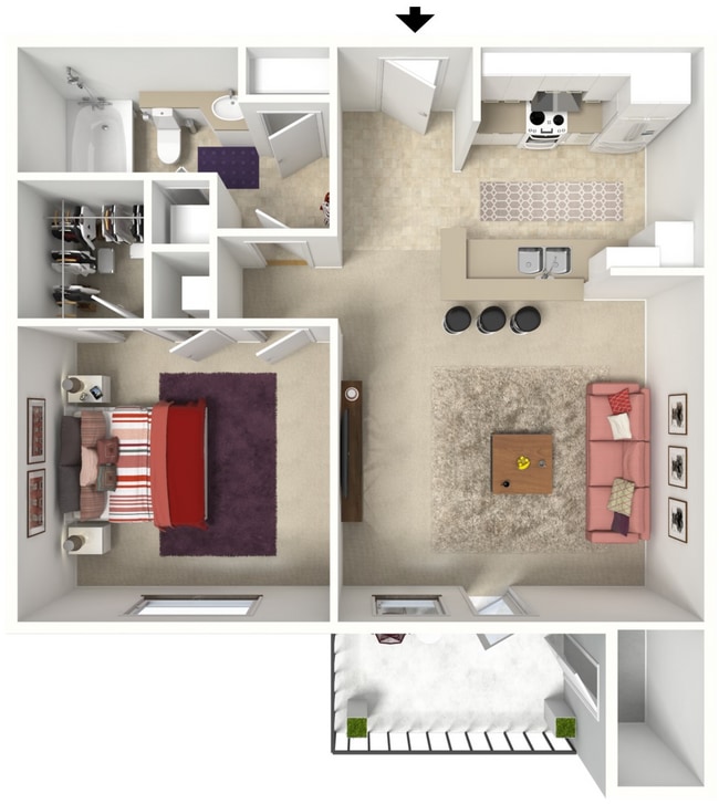 Beechwood - 1B1B - Scotch - 642 Sq Ft - 3D Furnished.jpg - Beechwood Pines