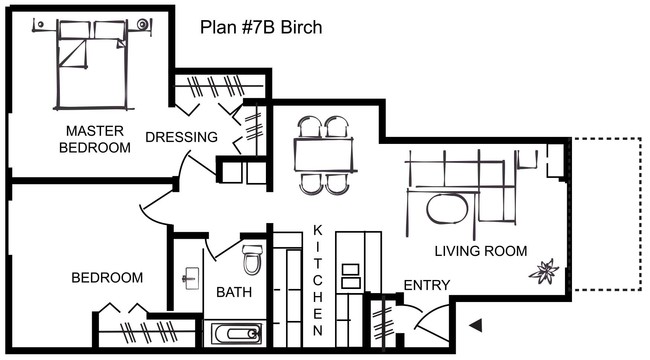 Two bedroom one bath Plan 7B - Charter Oaks Apartments