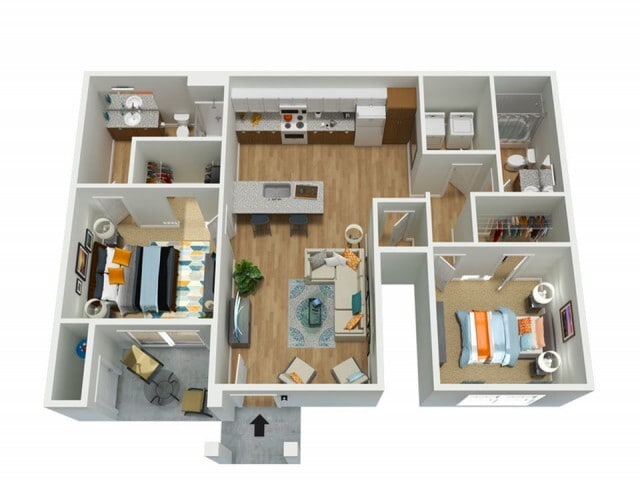 2 bedroom with full size washer a dryer, granite counter tops, and modern finishes. - Showboat Park Apartments