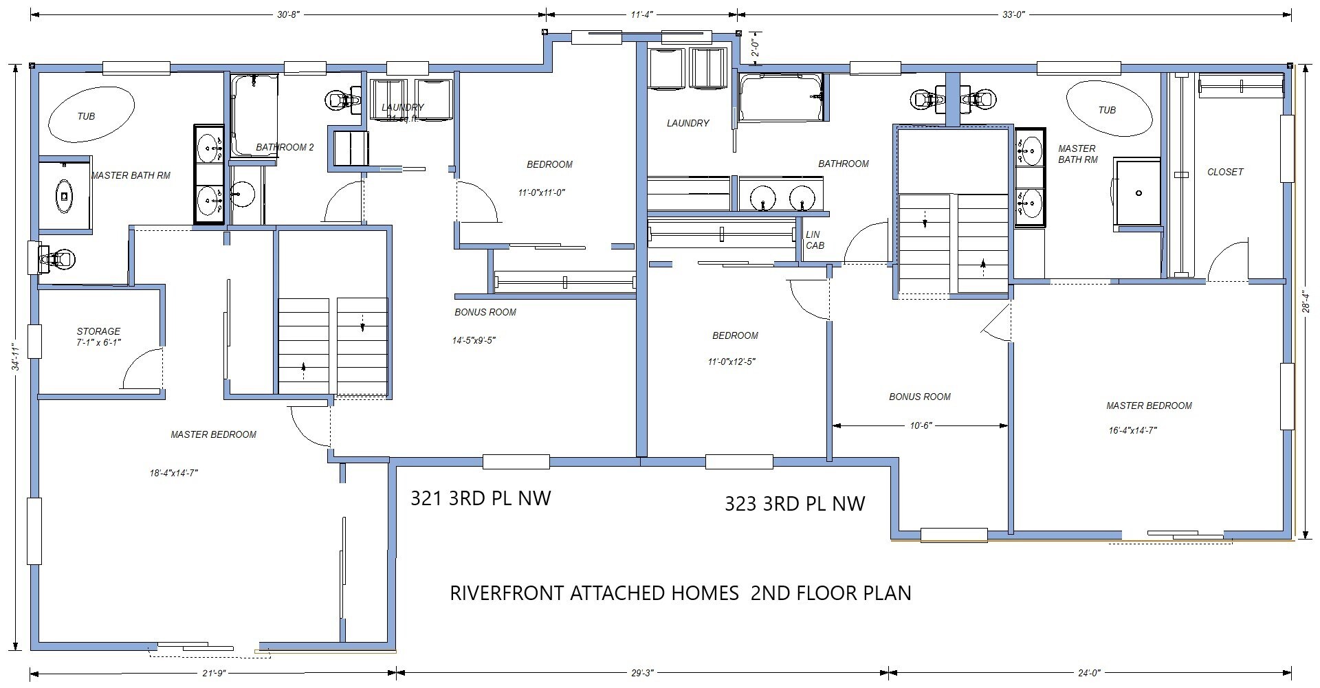 Second floor plan (two homes) - 321 3rd Pl NW
