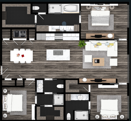 Unit B - Two Bedroom + Den Floor Plan - 3525 Normandy